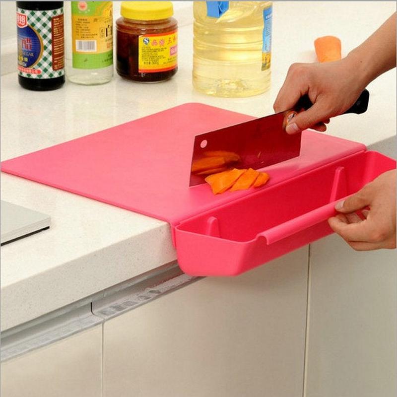 2 in 1 Cutting Board with Removable Slot Bin - Red