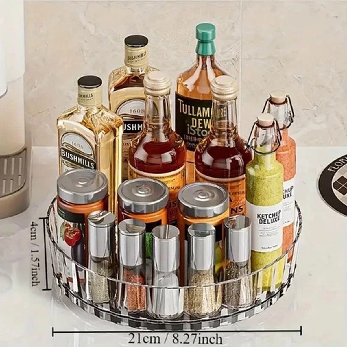 360 Degree Rotating Spice Rack Organizer Kitchen Bathroom Countertop Storage UK