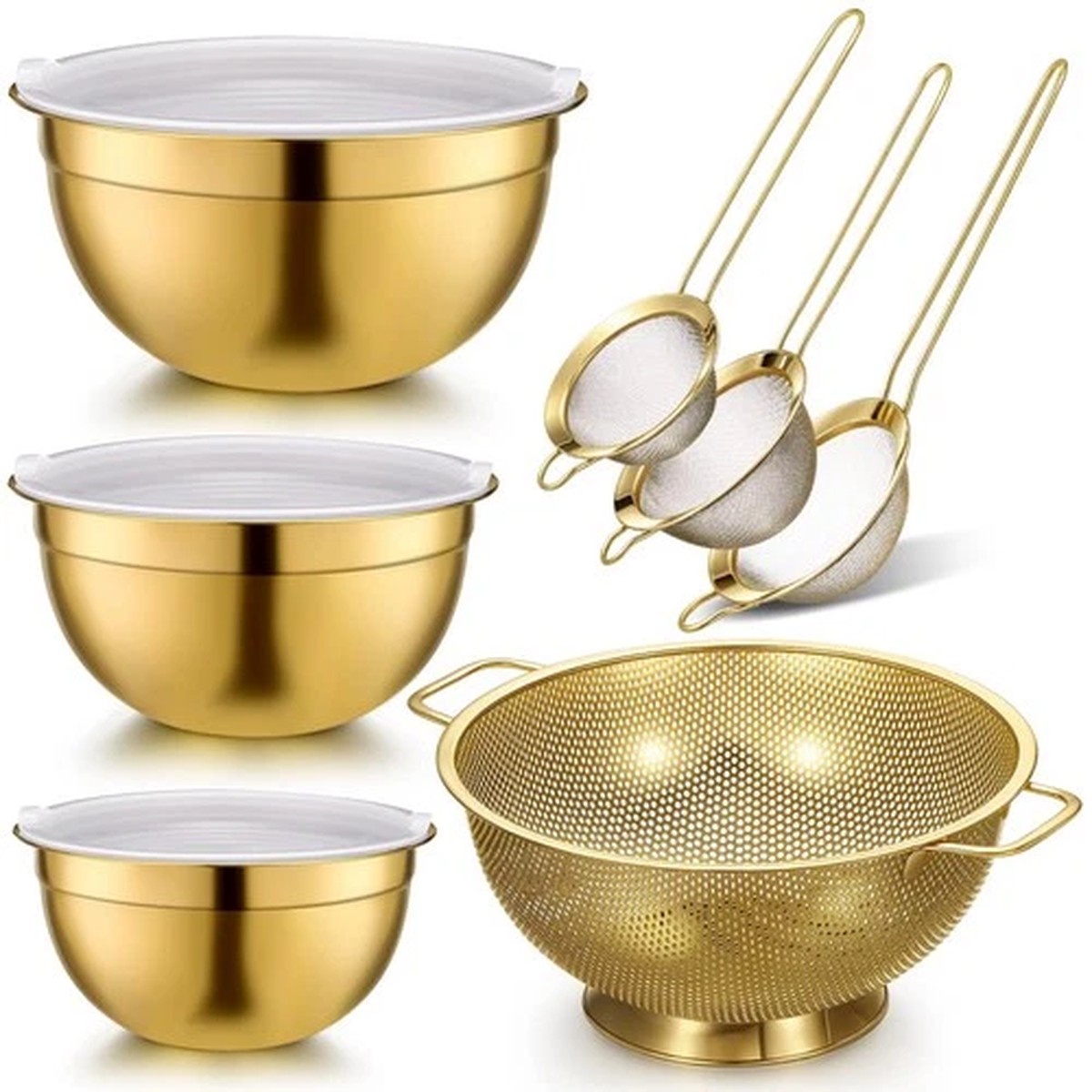 Baderke 7 Pcs Gold Kitchen Accessories Includes Stainless Steel Colander with...