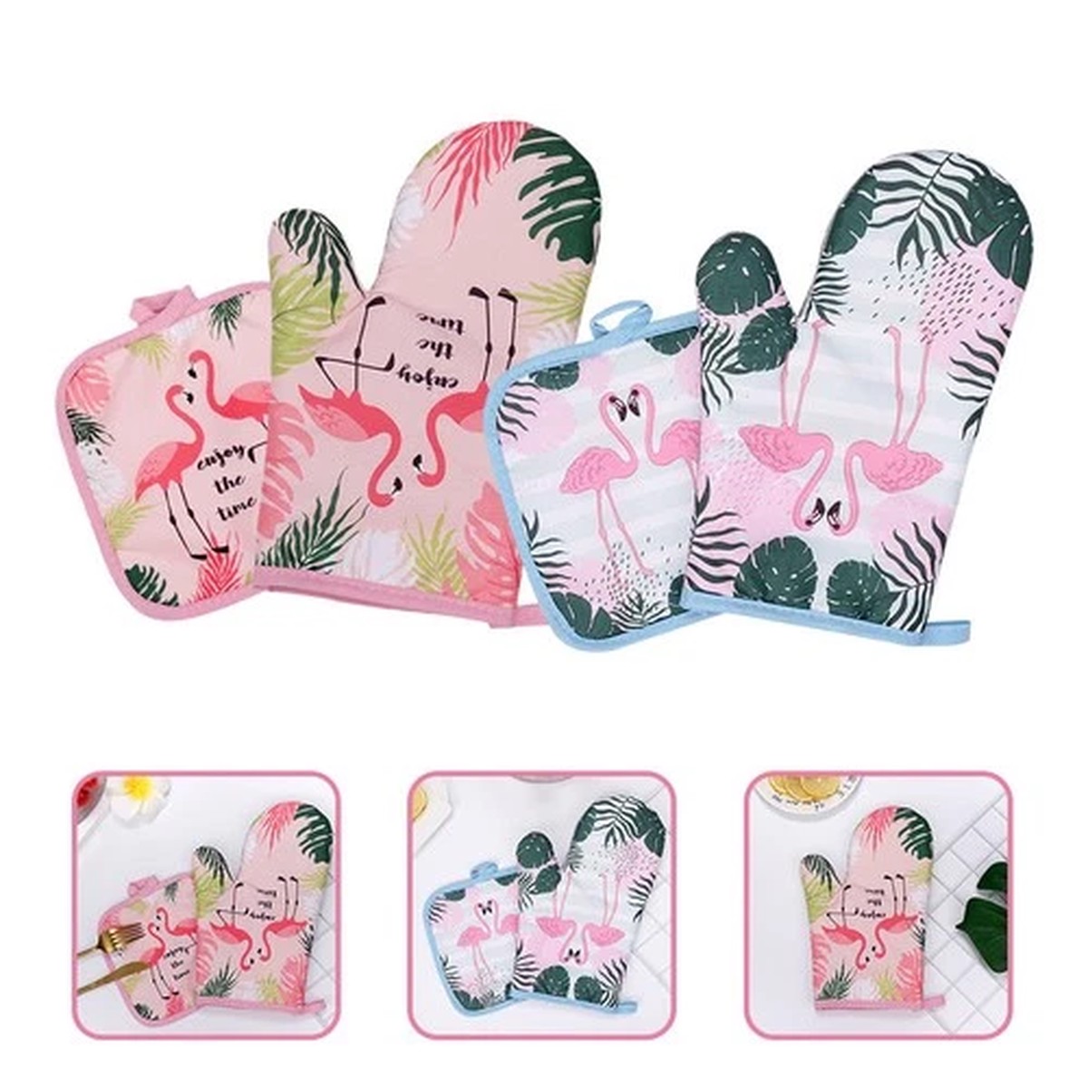 2 Sets Kitchen Oven Mitts Heat Resistant Pot Holders Bbq Accessories