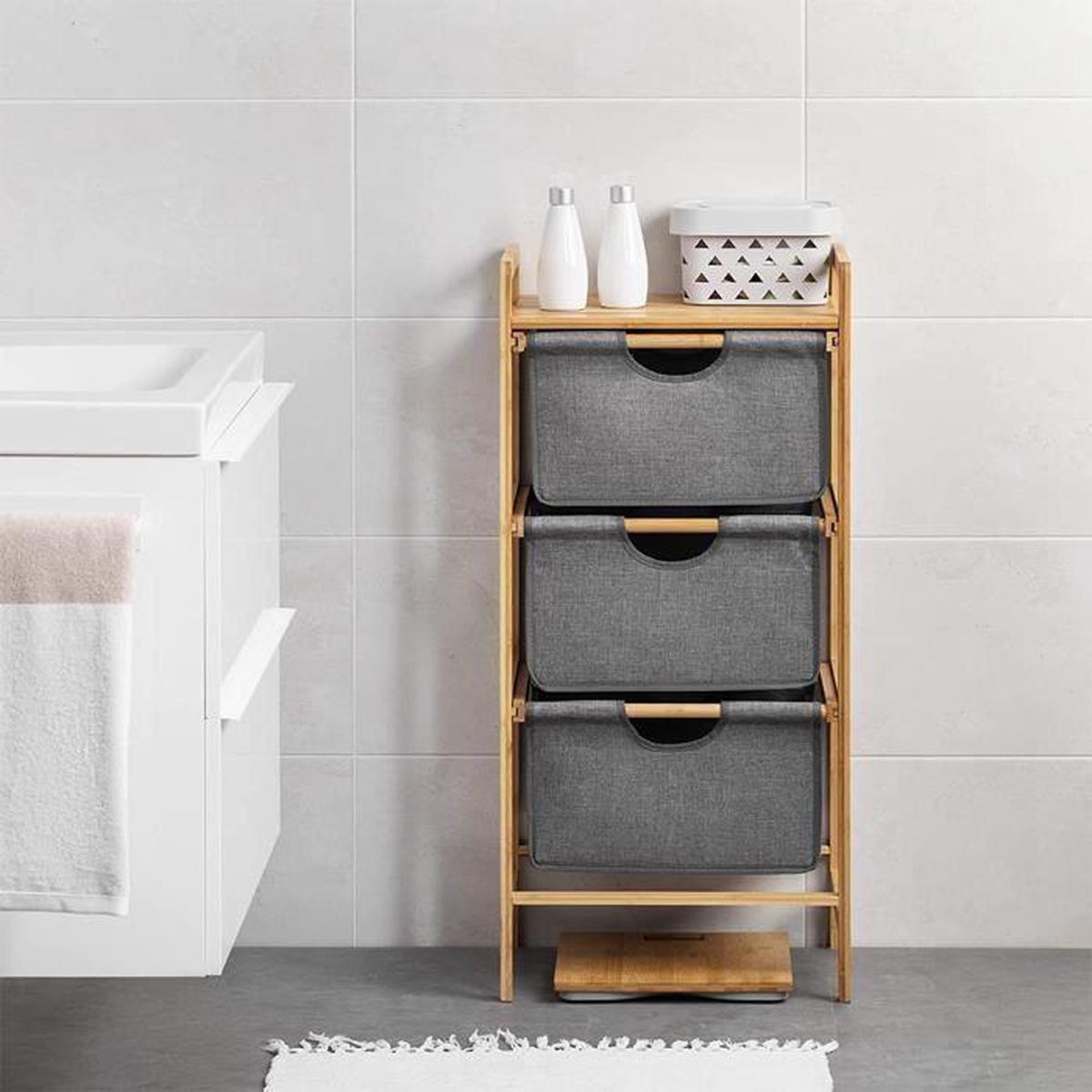 3 Compartment Laundry Basket - Demountable Bamboo Shelf Laundry Basket (96 X 44 X 33 Cm)