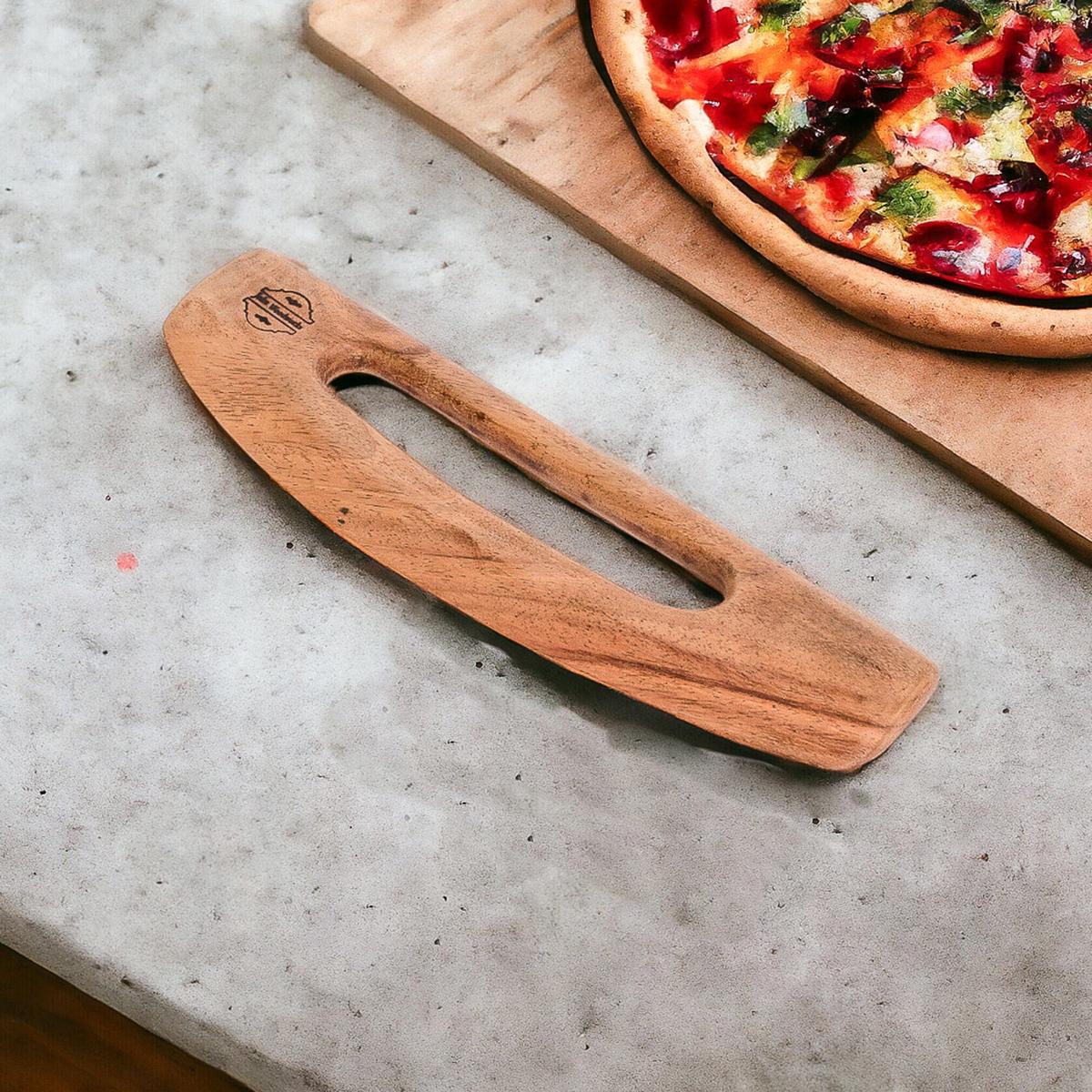 Hand-Carved Conacaste Wood Pizza Cutter from Costa Rica - Costa Rican Slice
