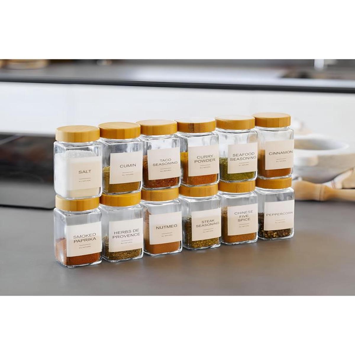 12-Piece Spice Jar With Bamboo Lid, Spice Shaker With Turkish Label