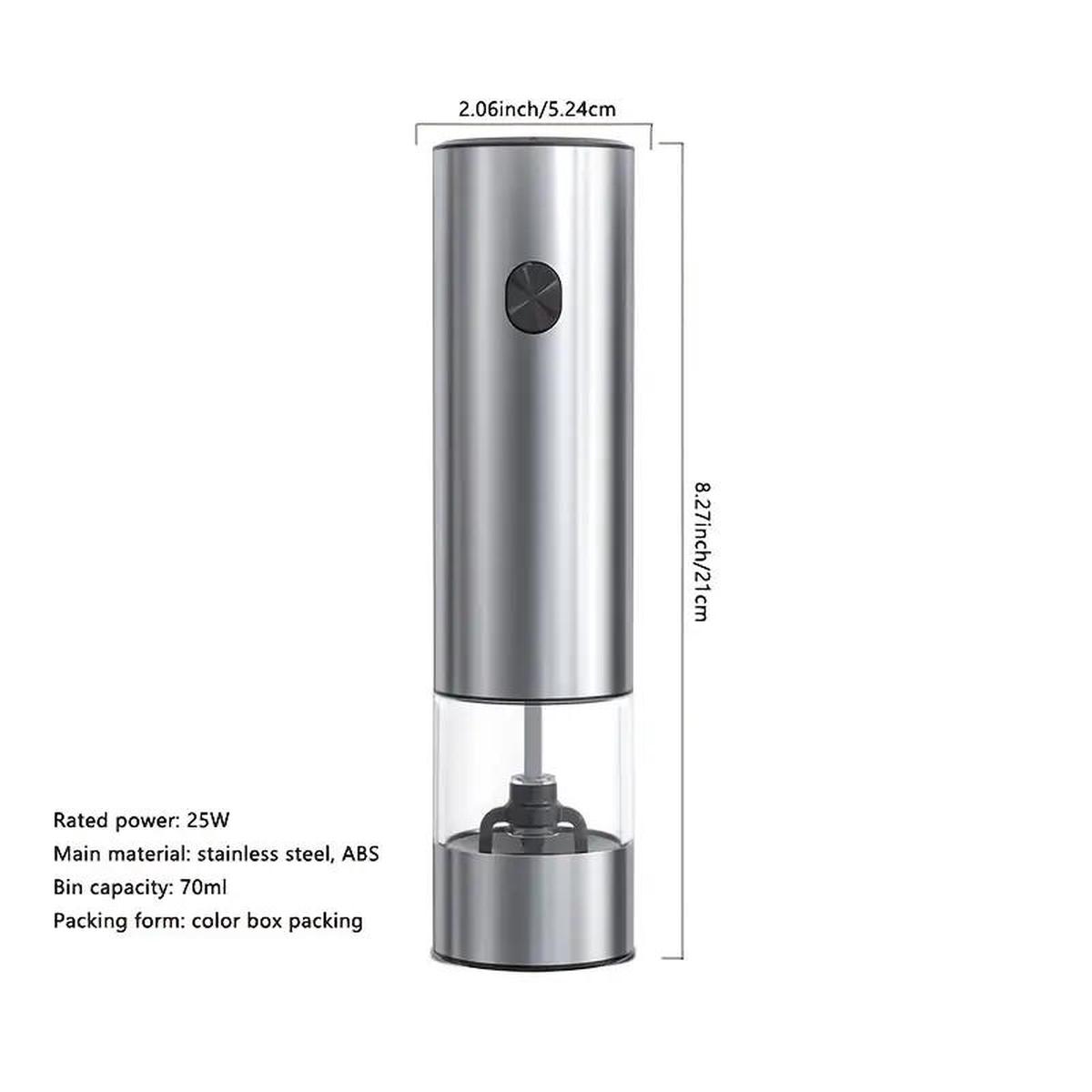 1pc Electric Spice Grinder Stainless Steel Salt And Pepper Mill Fillable Adjustable Coarseness With Light And On/Off Button Kitchenware, Kitchen Accessories