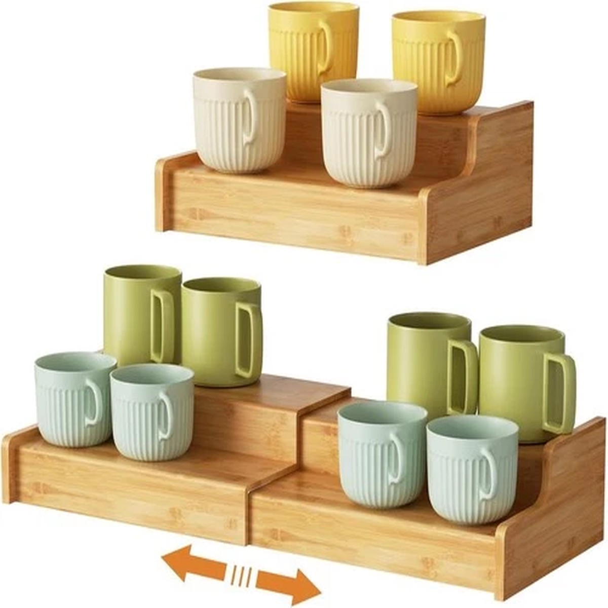 2-Tier Expandable Bamboo Coffee Mug Holder, Mug Organizer for Kitchen Cabinet...