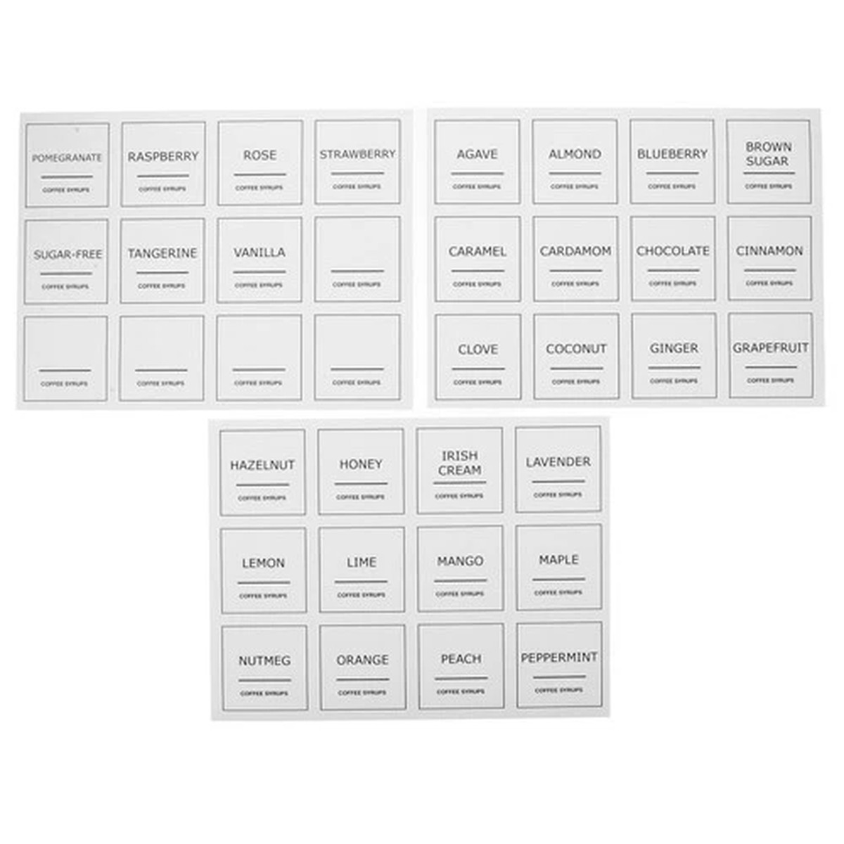 3 Sheets Kitchen Sticker Labels for Bottles Coffee Cart Essentials
