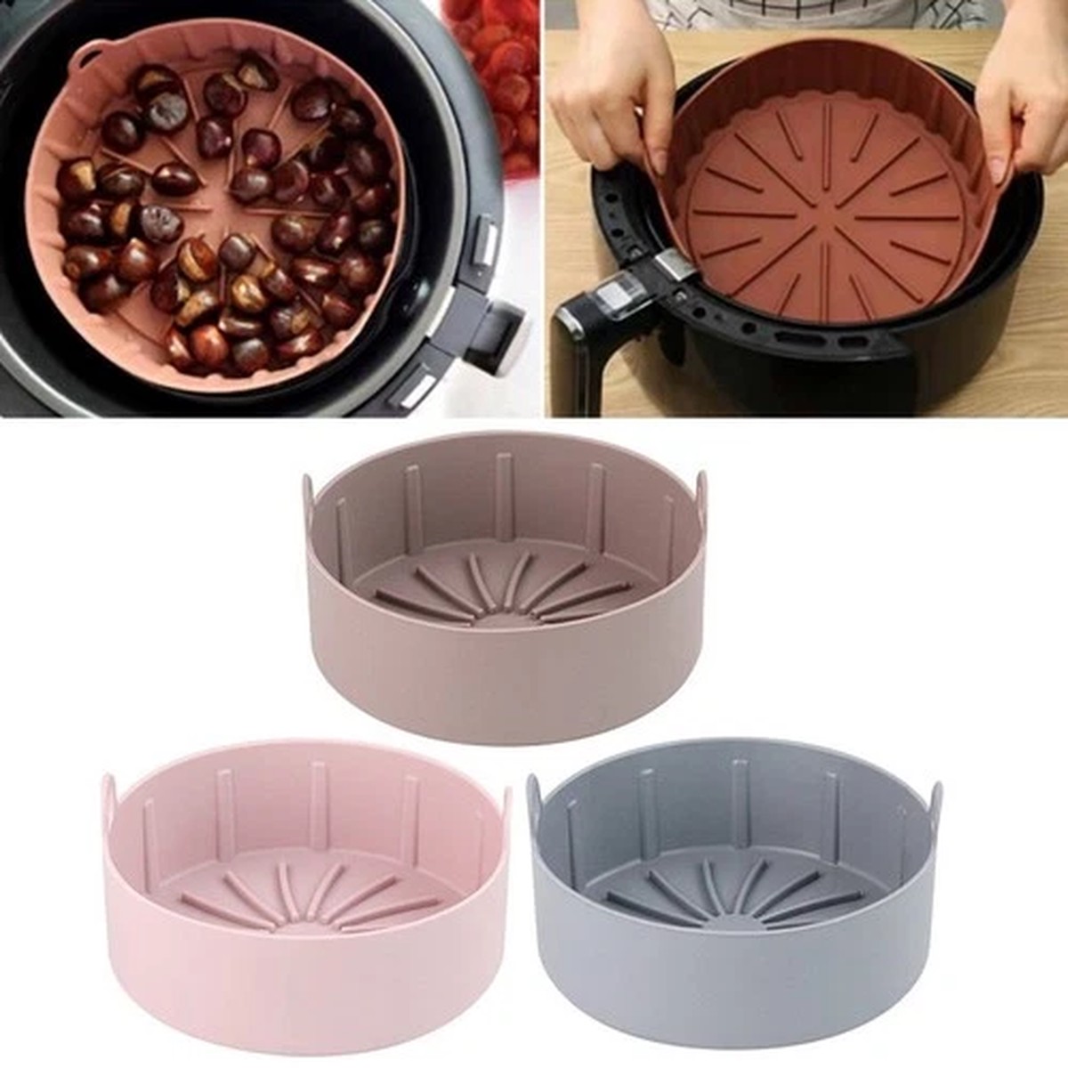 1PC 16cm Kitchen Mat Air Fryer Accessories Silicone Pot Oven Baking Pan Tray