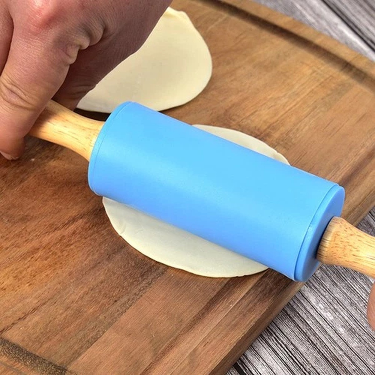 2Pcs Reusable Silicone and Wood Rolling Pins Small Kitchen Baking Accessories