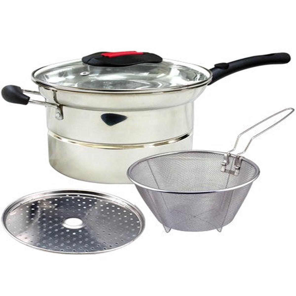 3 in 1 Cooking Pot with Strainer for Pasta and Frying Small Deep Fryer GU-22N