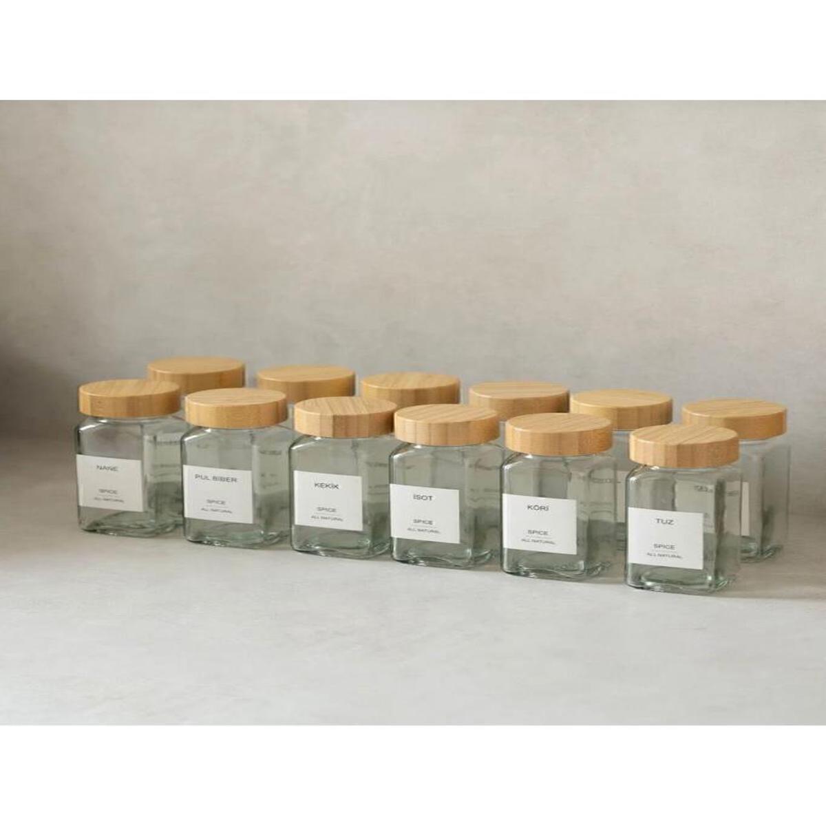 12-Piece Spice Jar Set With Bamboo Lids, Cornered