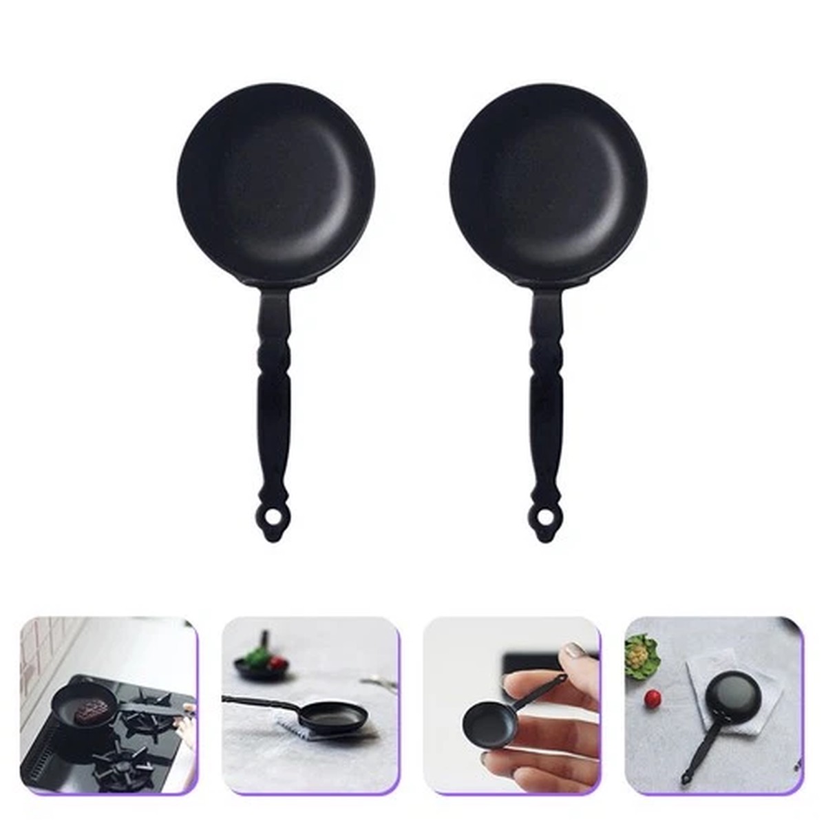 2 Pcs Mini Pan for Dollhouse Toy Kitchen Utensils Pans Decor Play Accessories