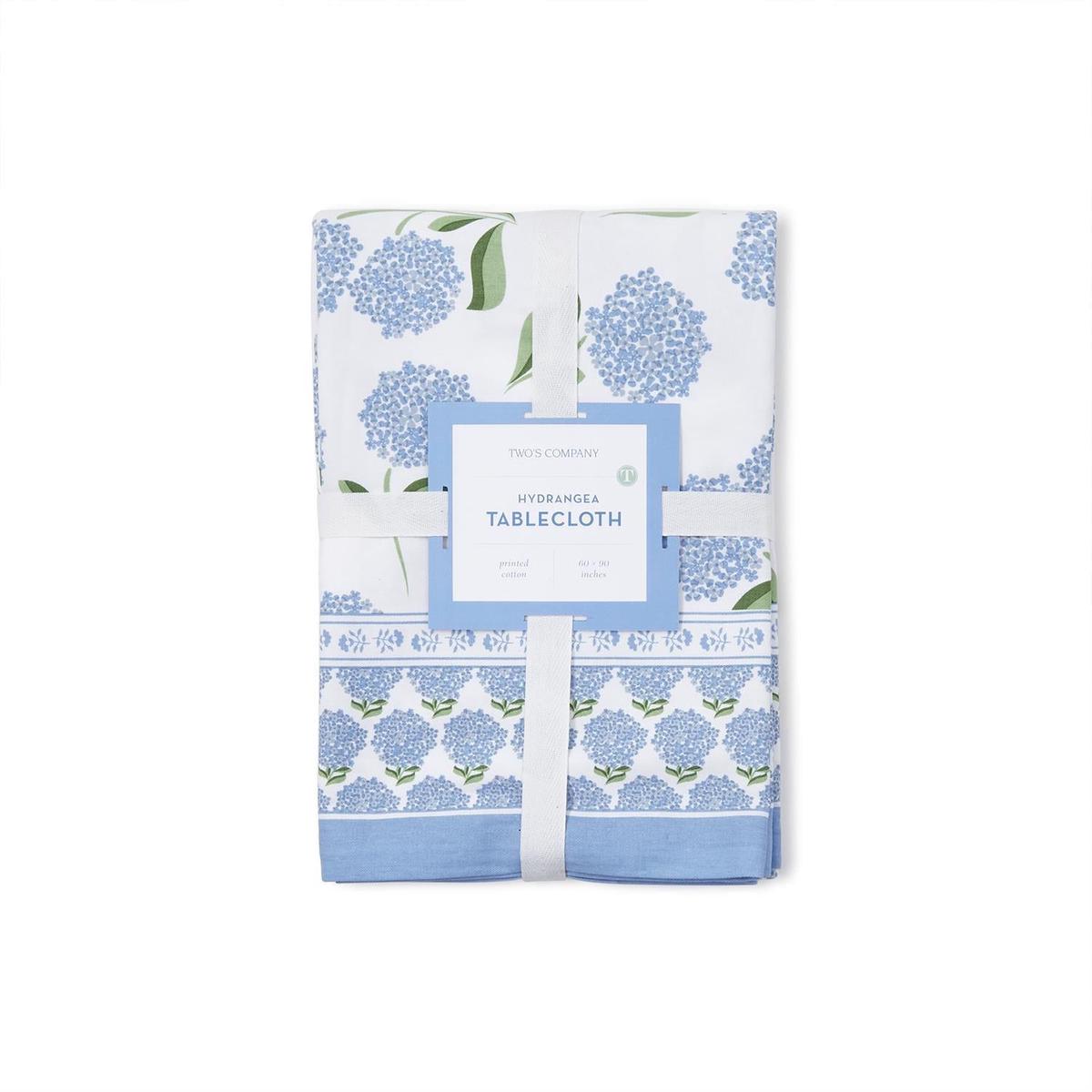 Two's Company Set of 2 Hydrangea Block Print Design Tablecloths Includ. 2 Sizes