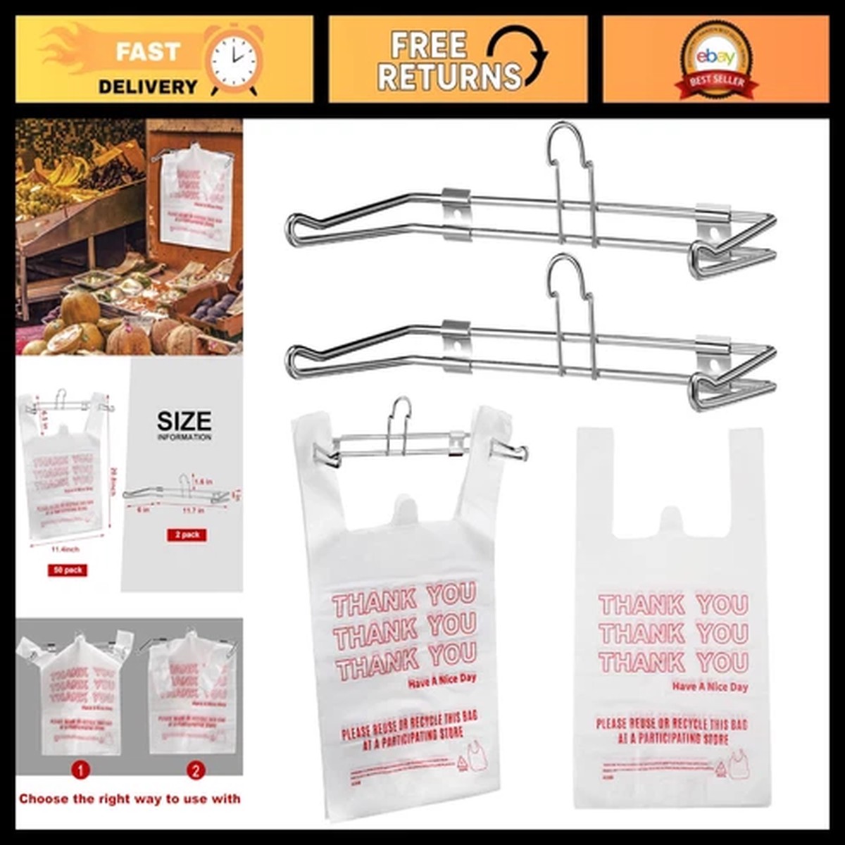 2 Pcs Plastic Grocery Bag Holder with 50 Bags - T-shirt Sack Organizer Rack for
