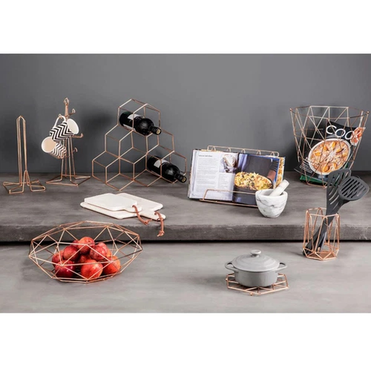 Vertex Copper Wire Kitchen Accessories Storage Rack Utensil Holder Organiser Set