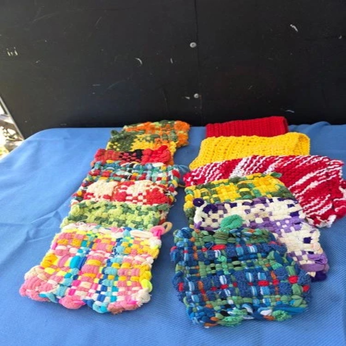 Vintage LOT 12 Handmade Woven Pot Holders Multicolor Kitchen Trivets