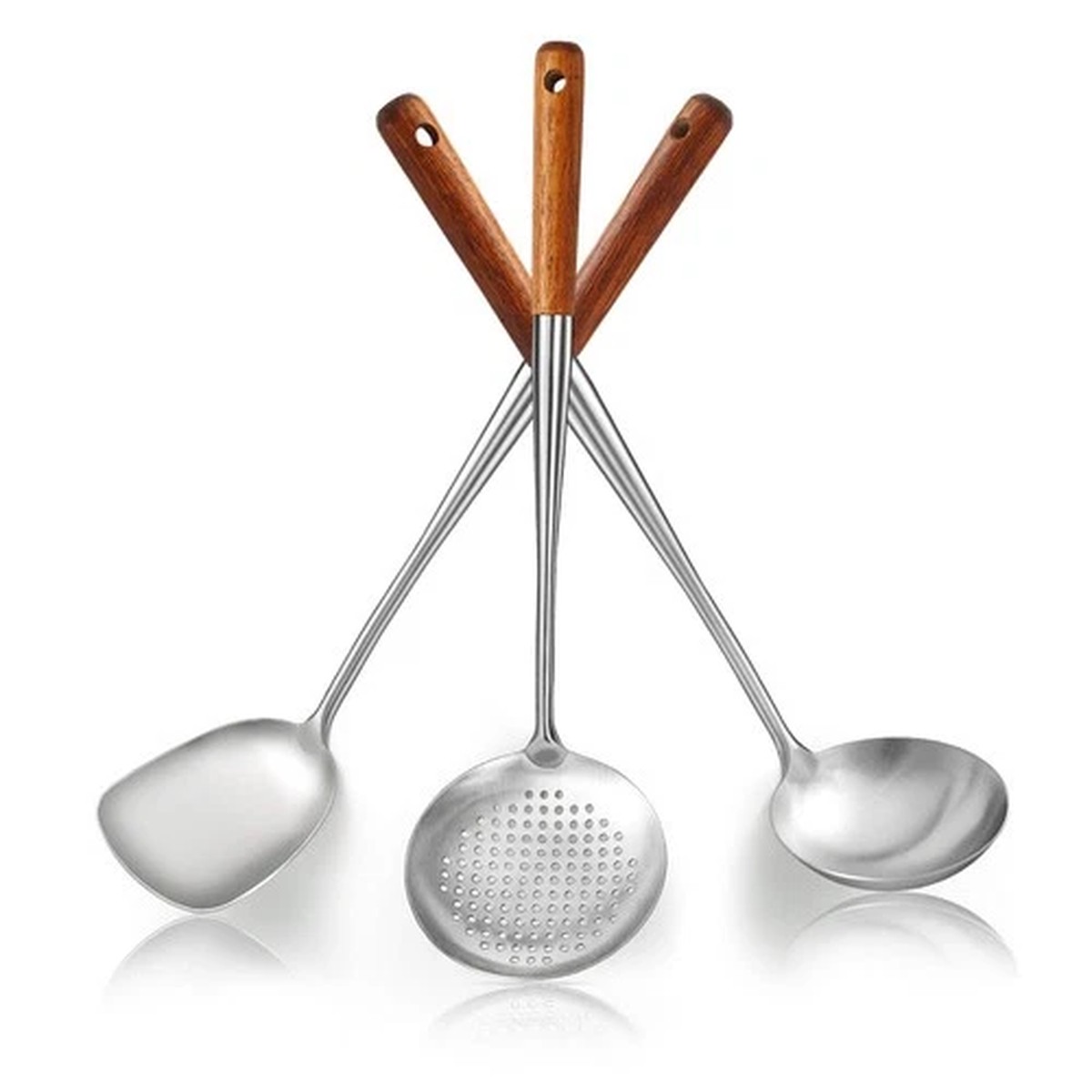 Wok Spatula Set 17", Heat Resistant Wood Handle Stainless Steel Wok Tools, La...