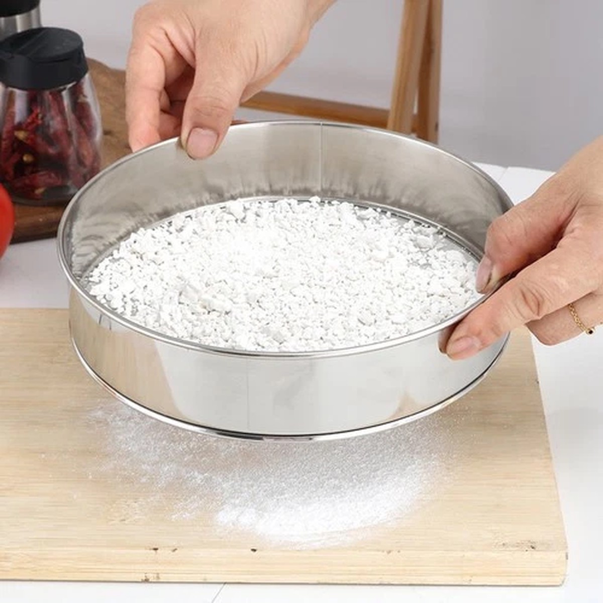 2 Pcs Stainless Steel Sieve Kitchen Fine Mesh Baking Accessories Flour Sifter