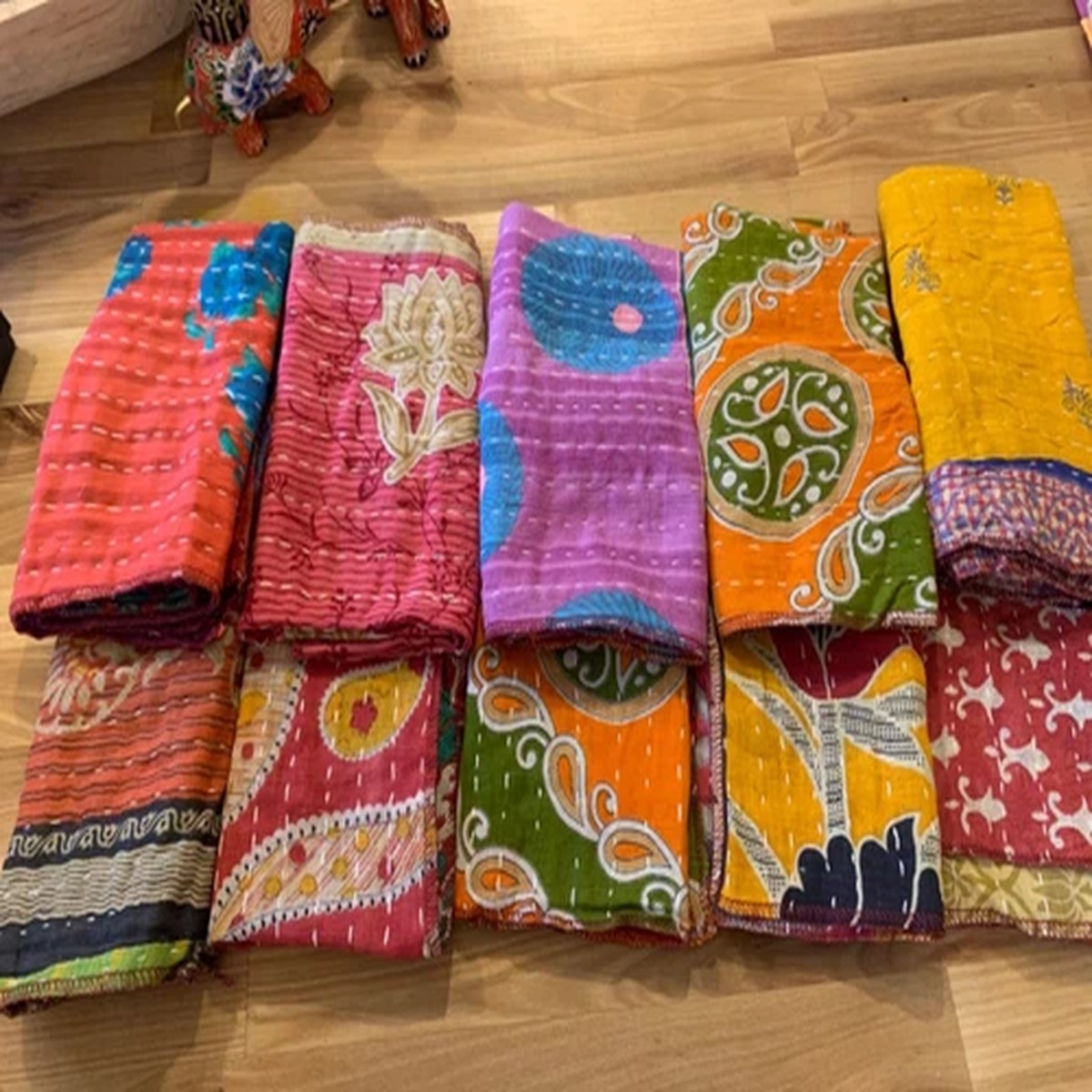 Vintage Kantha Napkin Bohemian Handmade Kitchen Towels Dining Table Decor