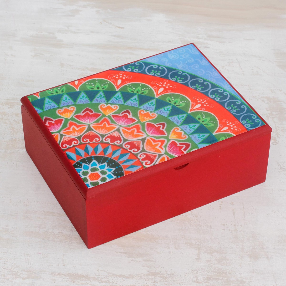 Wood Tea Box in Red from Costa Rica - Home Delicacies