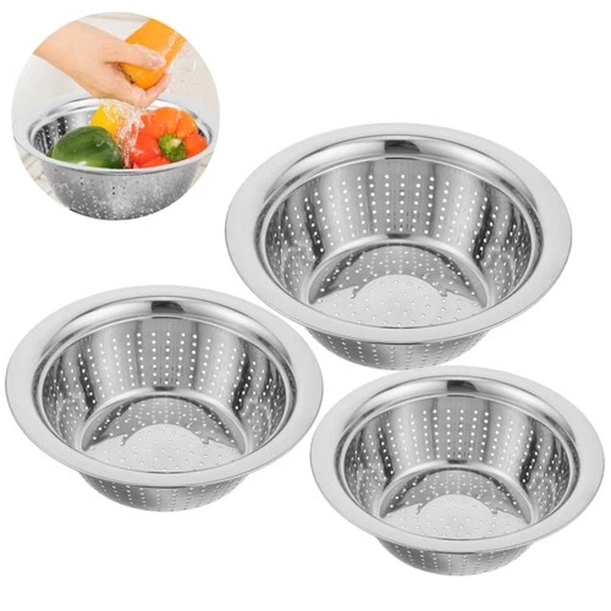 3 Pcs Stainless Steel Water Filter Basin Metal Wash Kitchen Accessories