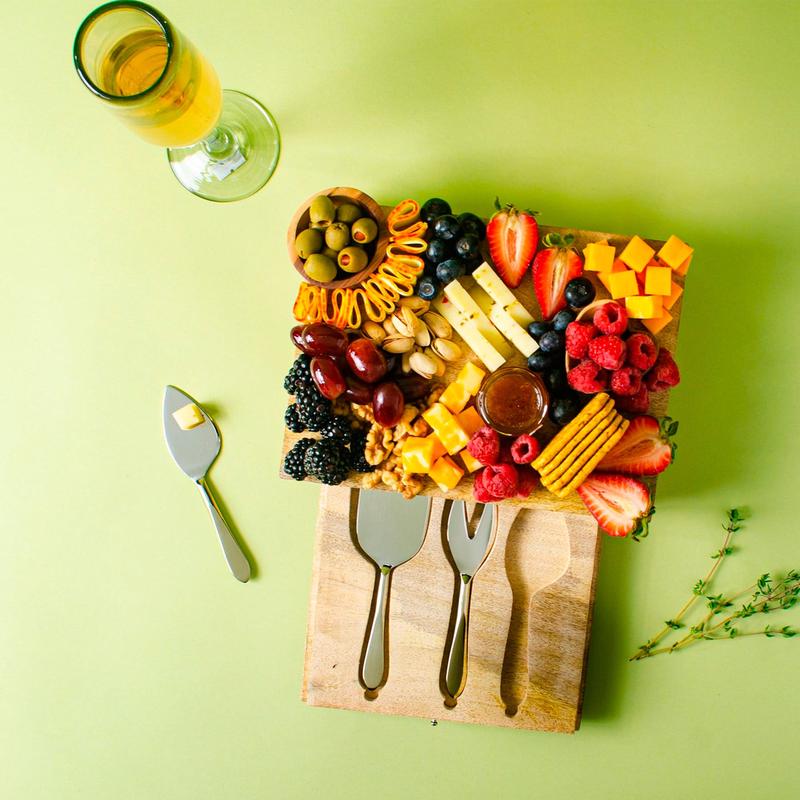 Wooden Charcuterie Board with Stainless Steel Cheese Knives - Charcuterie Cravings