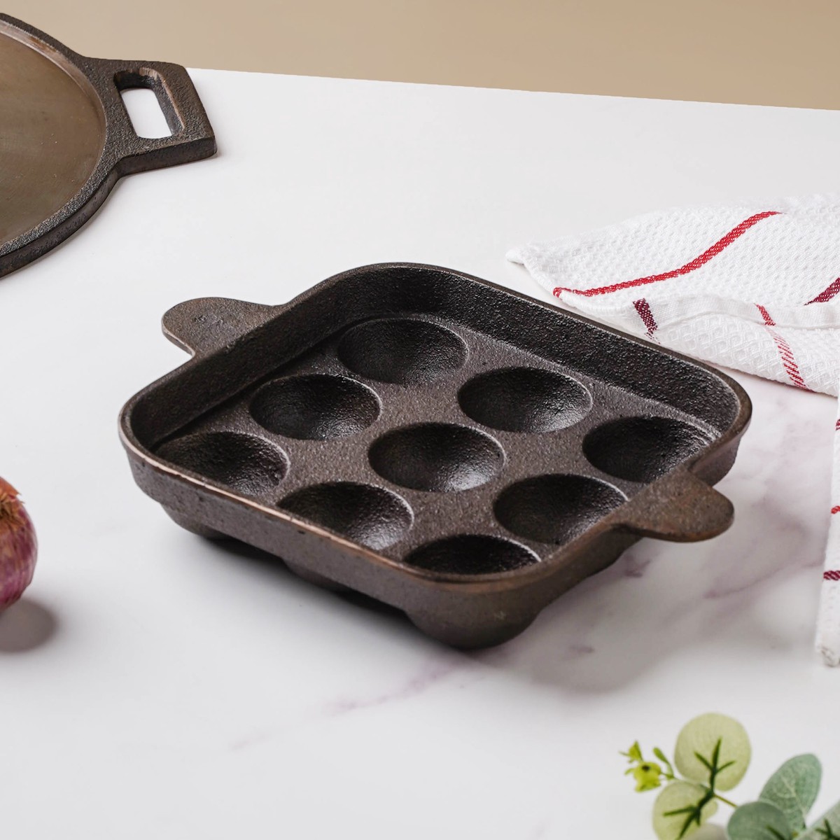 Empress Cast Iron Ultra Smooth Square Paniyaram Pan 9 Pit