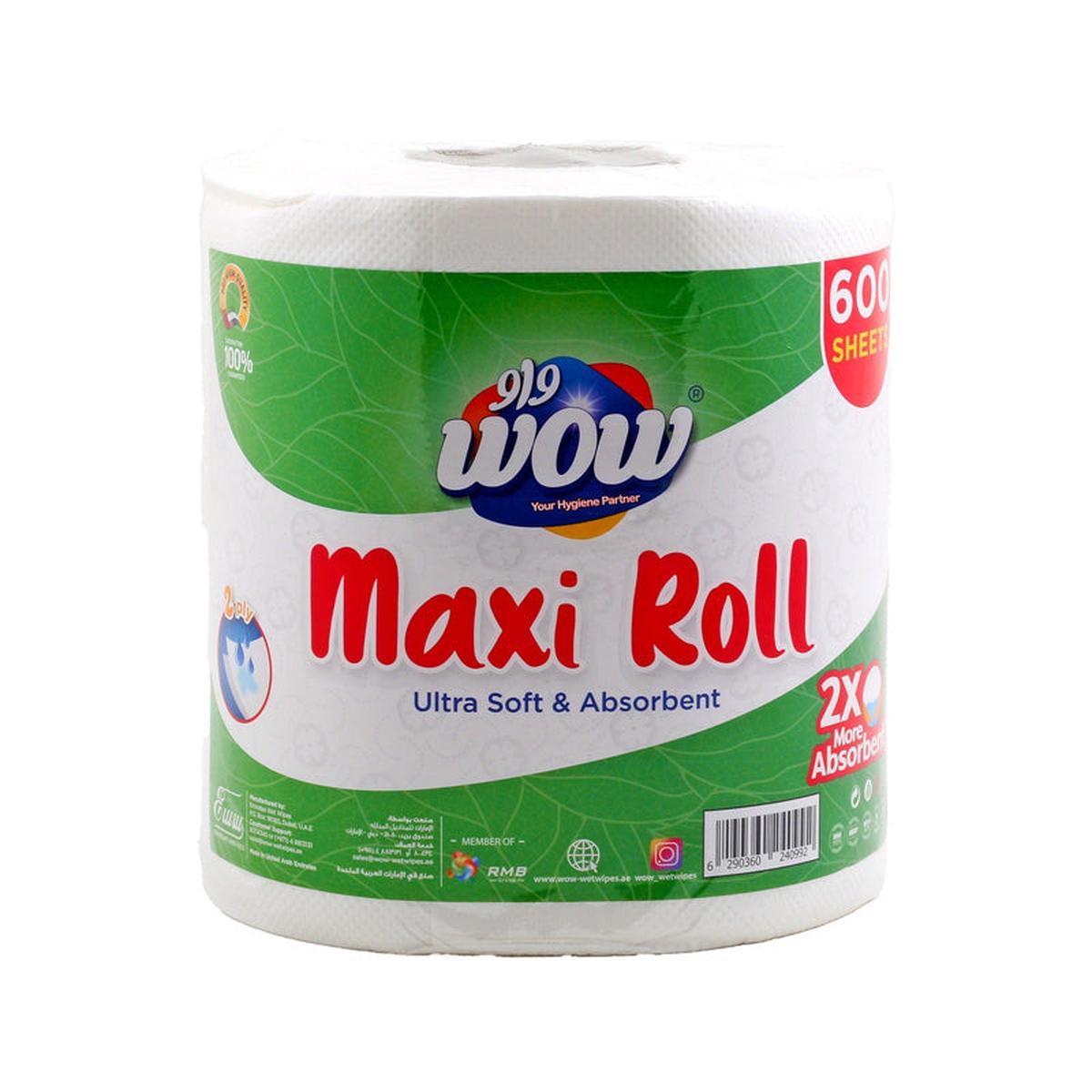 Wow Maxi Roll Toilet Paper 2-Ply  600 Sheets-White