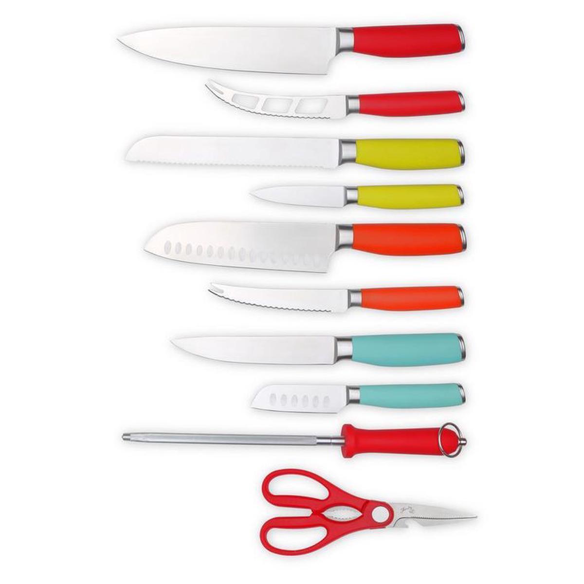12-Piece Solid Multicolor Cutlery Set with Knife Block