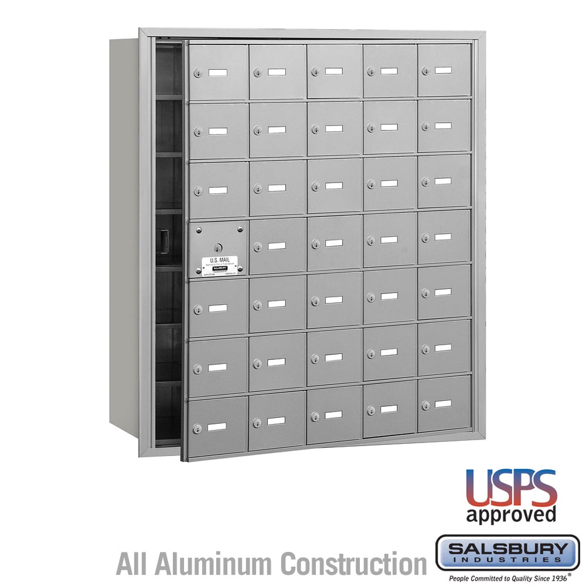 4B+ Horizontal Mailbox with 35 Doors, Aluminum Construction, USPS Approved