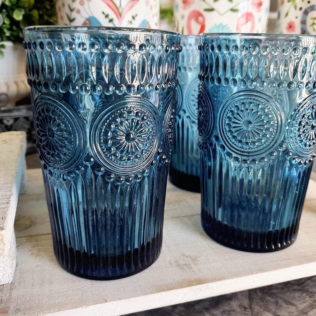 4PC SAPPHIRE BLUE TALL GLASS TUMBLERS
