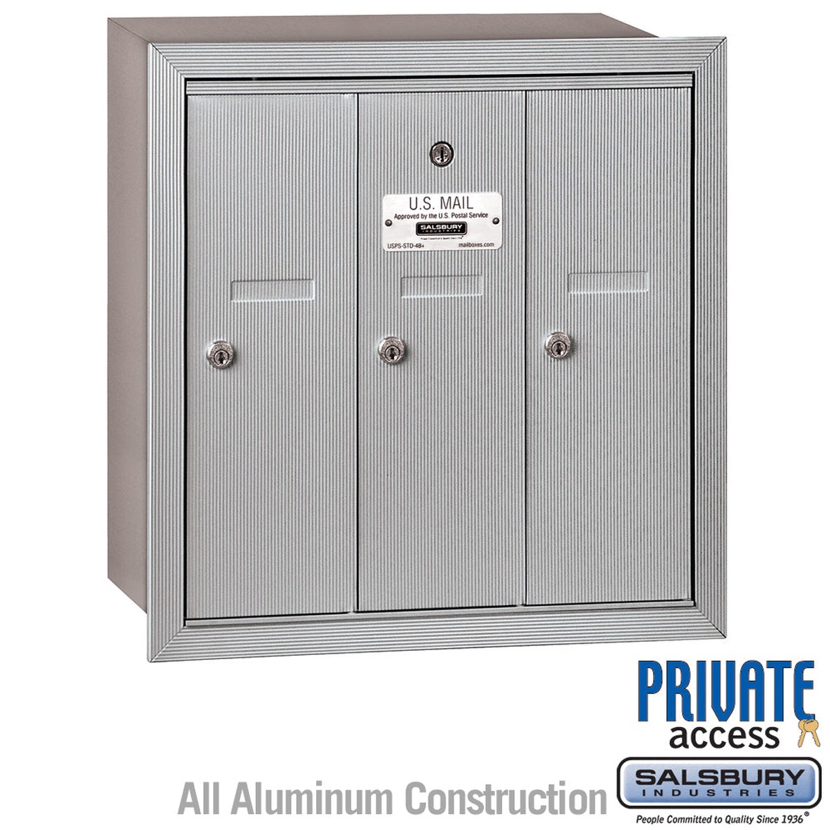 3-Door Aluminum Vertical Mailbox with Private Access