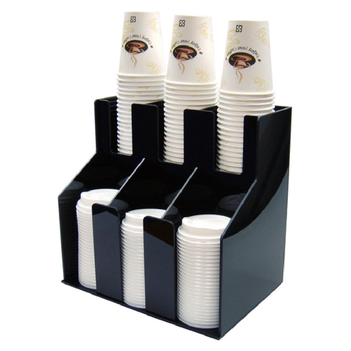 Winco CLO-3D 12-11/16 Inch Cup and Lid Organizer 2 Tier ABS Plastic Black