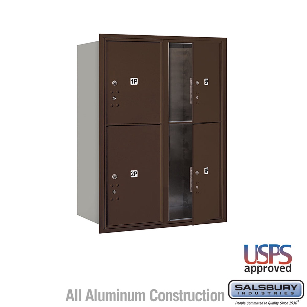 11 Door High Recessed Mounted Parcel Locker with 4 Parcel Lockers in Bronze - USPS Access