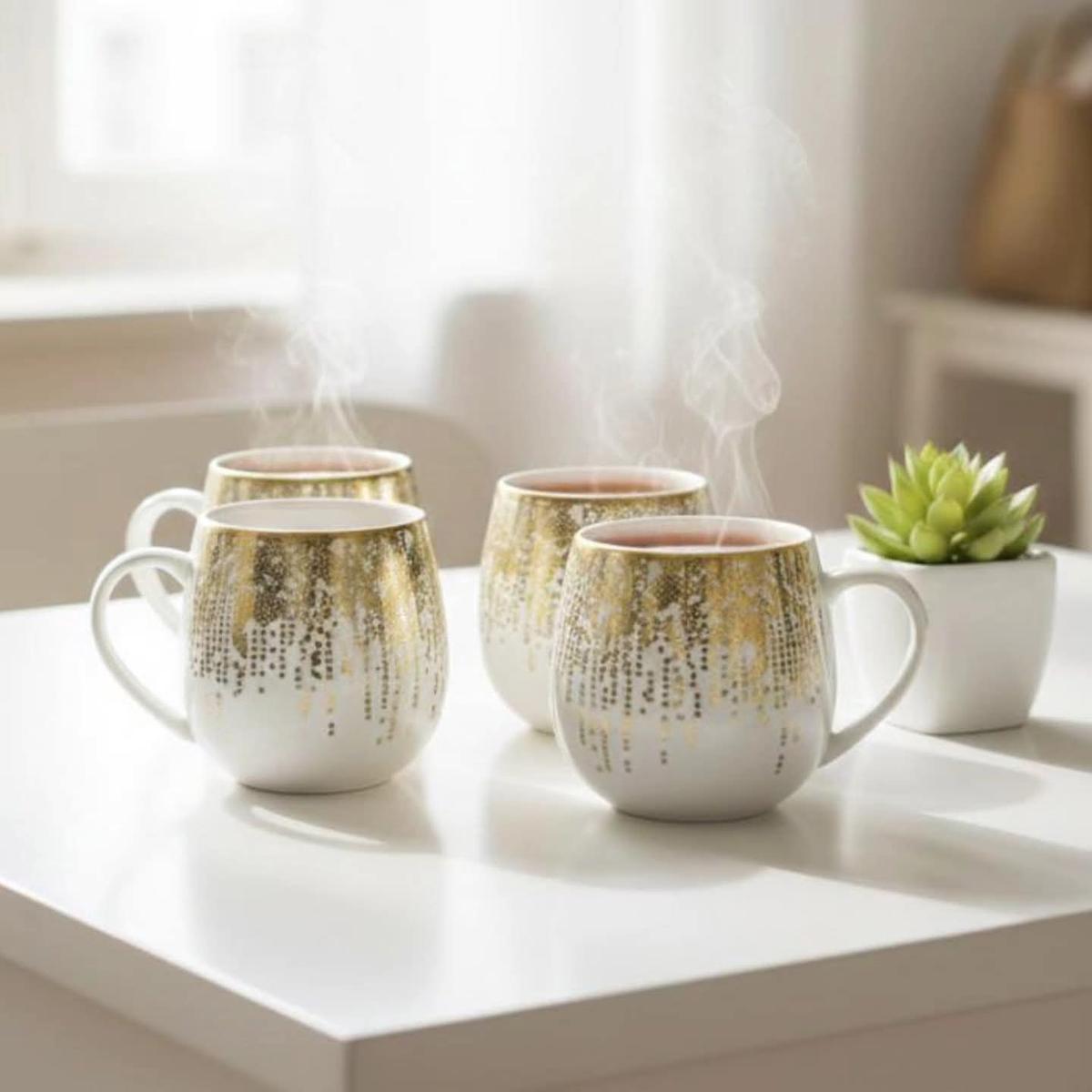 6 Piece Gold Drip Ceramic Mug Set