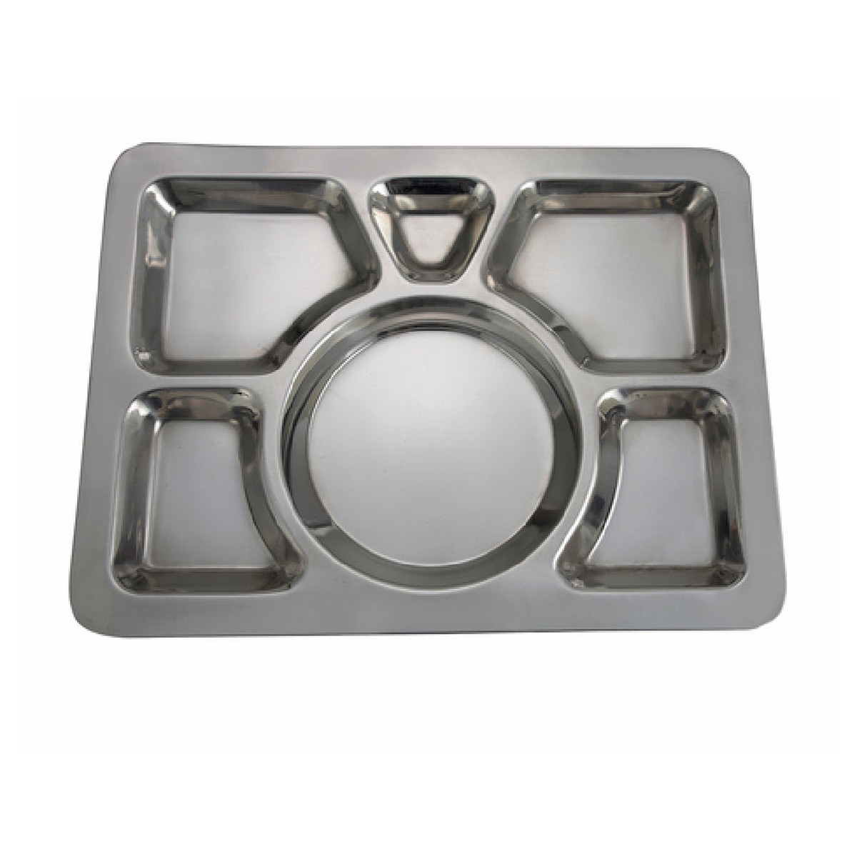 Winco SMT-1 15-1/2 Inch Rectangular Stainless Steel Mess Tray with 6 Compartment