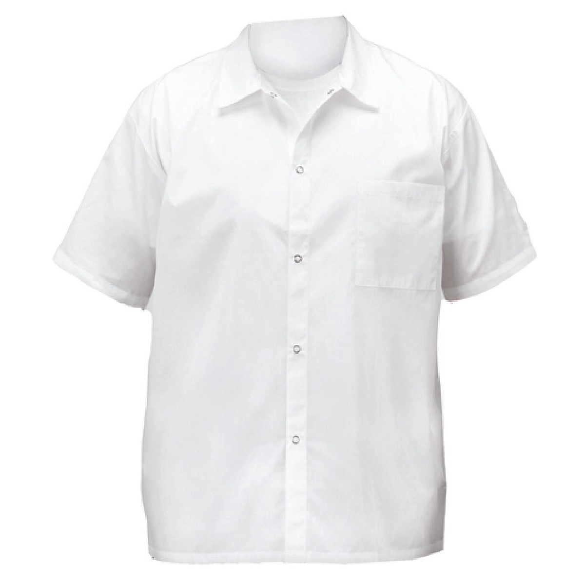 Winco UNF-1WXXL Cook's Shirt 2XL Short Sleeved Snap Buttons White Poly-Cotton