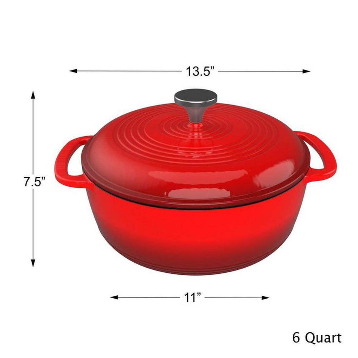 6 qt. Round Cast Iron Nonstick Casserole Dish in Red with Lid