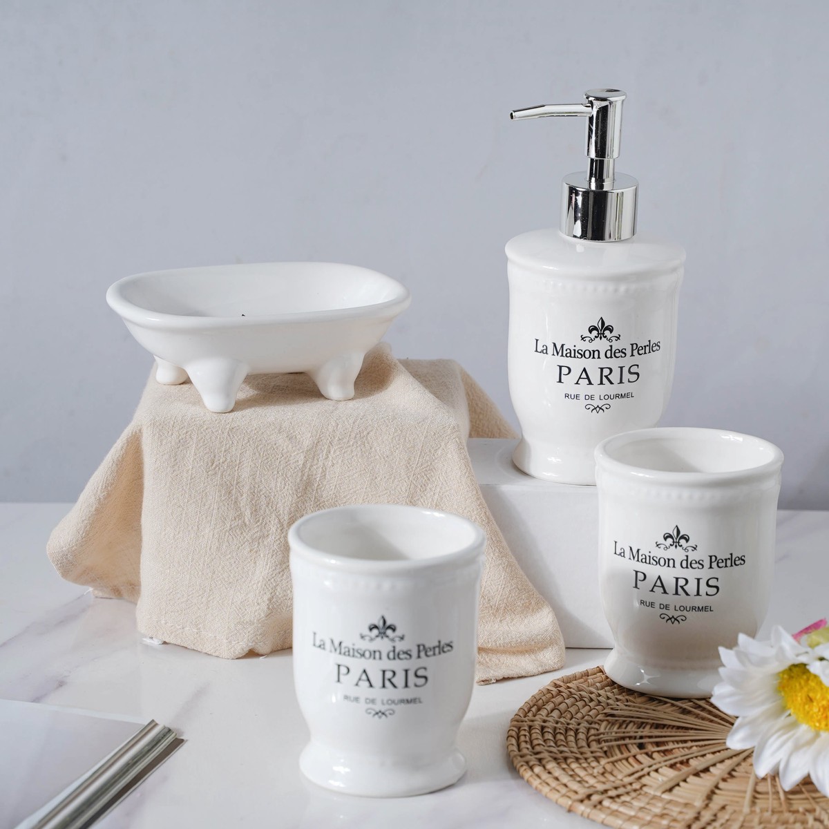 White Curlicues Bath Set