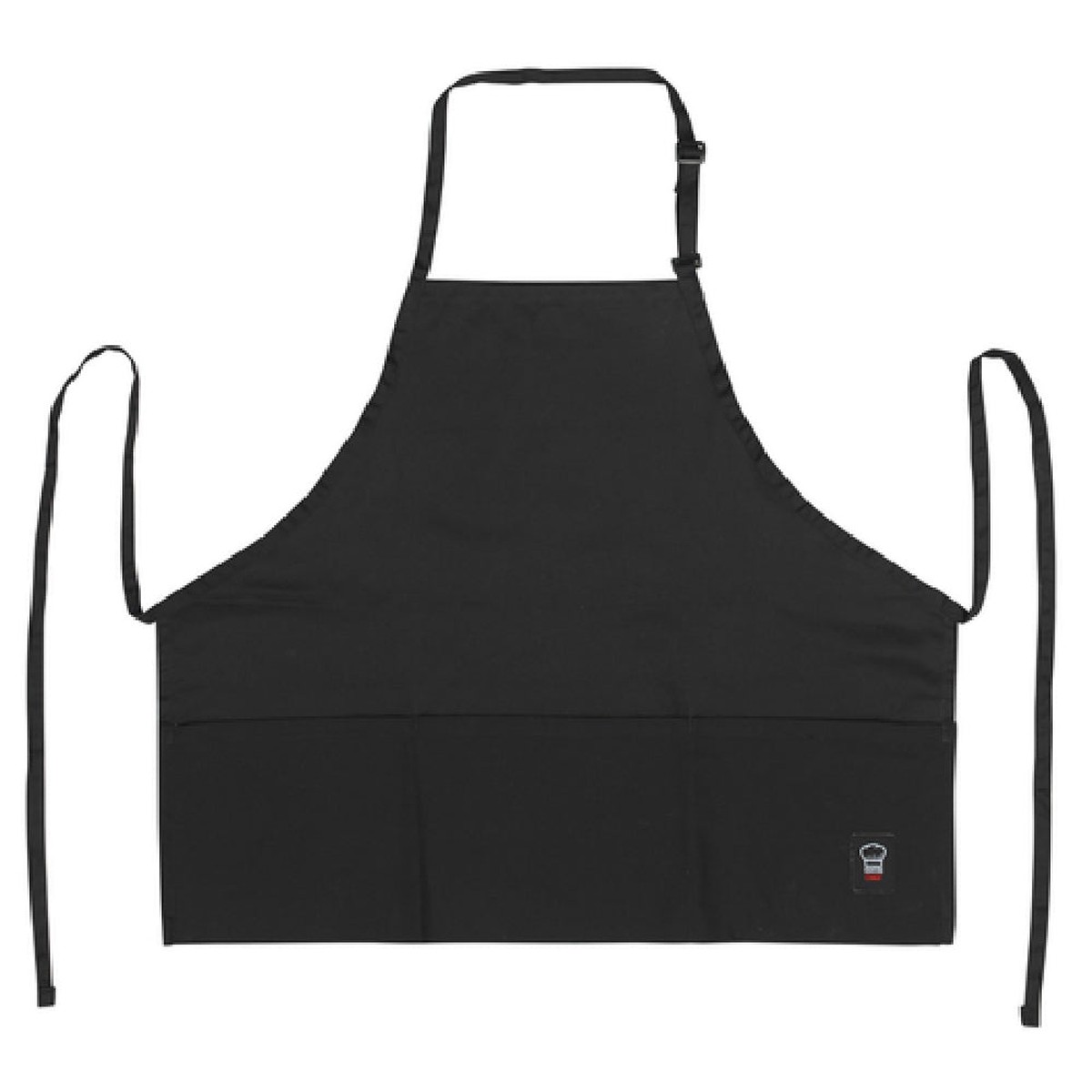 Winco BA-2724K 24 Inch Length Bib Apron with 3 Pockets Adjustable Neck Strap Black Poly-cotton