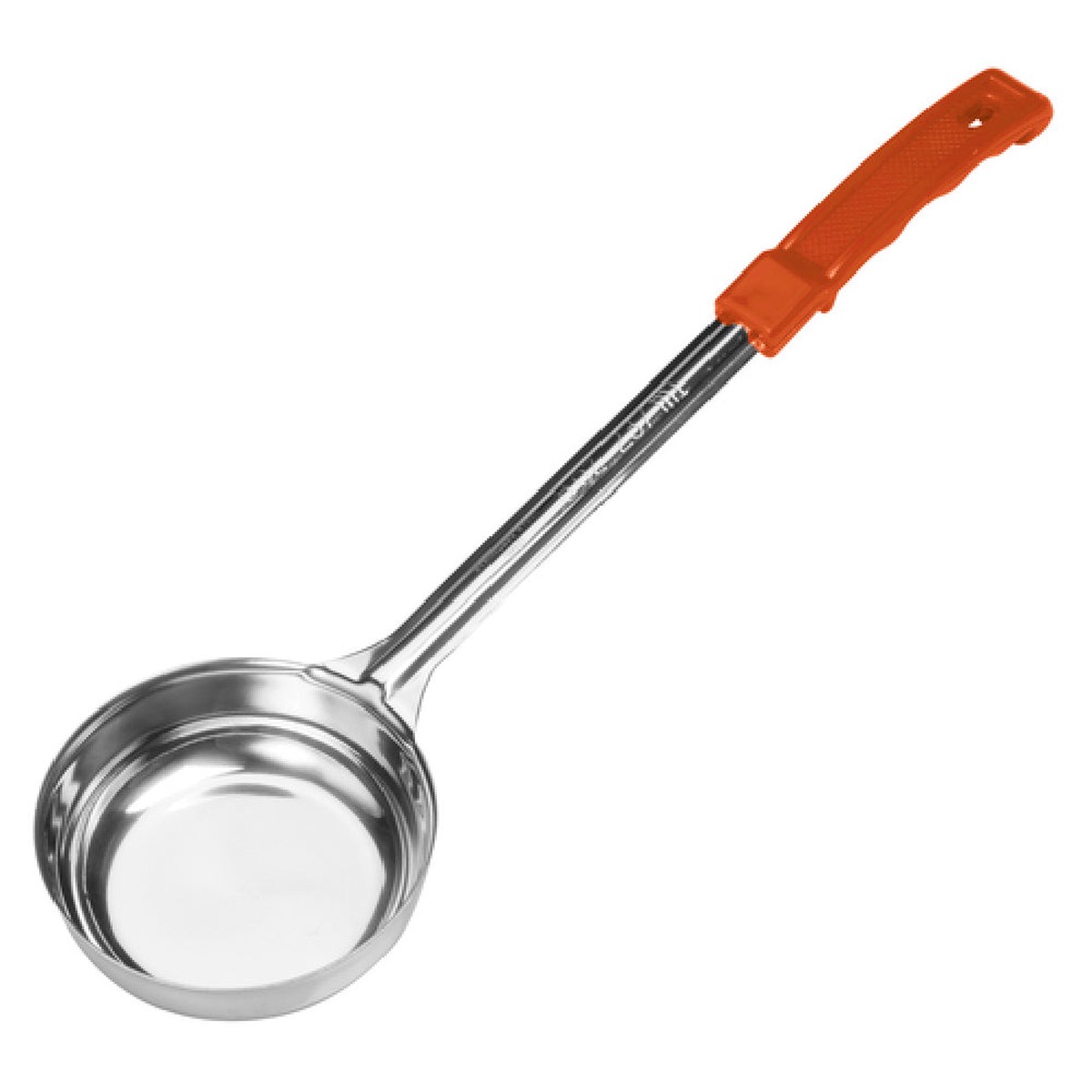 Winco FPSN-8 8 Oz Solid Food Portioner One-Piece Stainless Steel Orange Handle