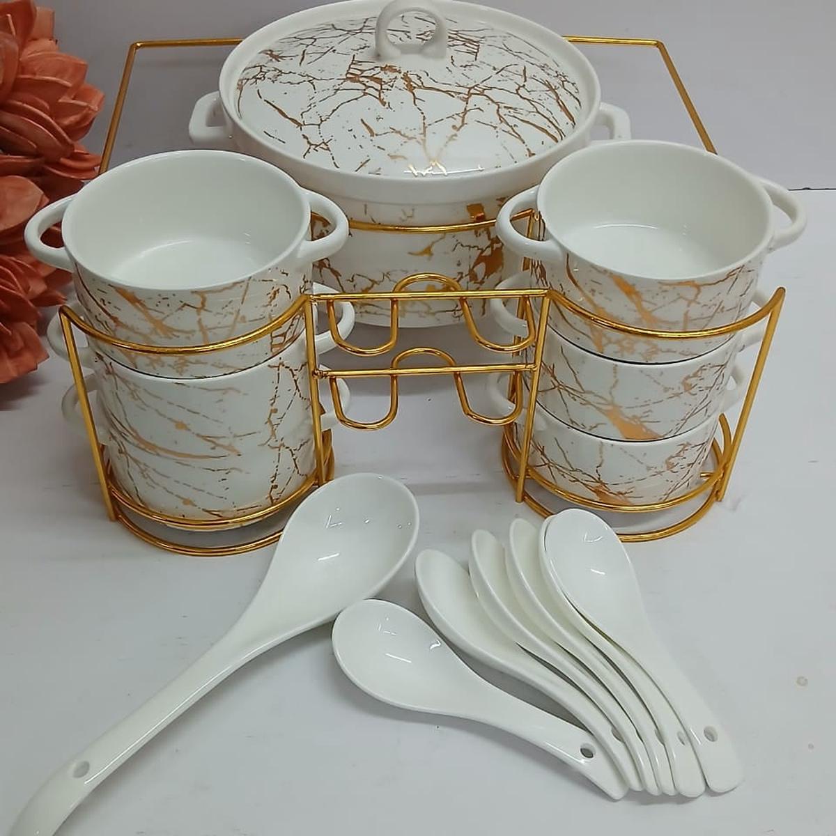 15pcs White Ceramic Soup Set - Premium Dinnerware Collection