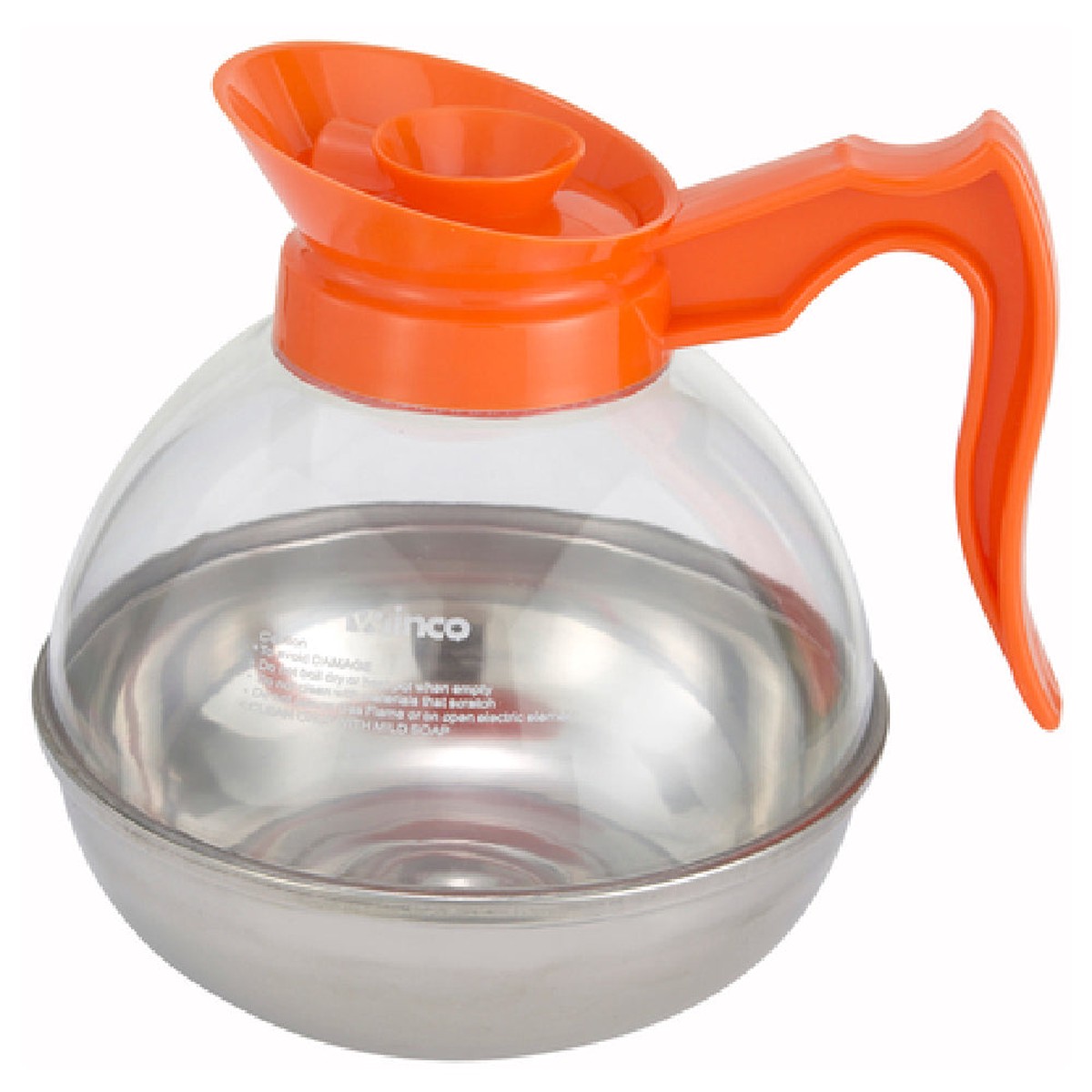 Winco CD-64O 64 Oz Decaf Coffee Decanter Plastic with Stainless Steel Base