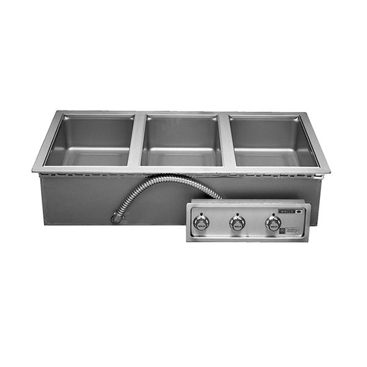 Wells MOD300TDM 3-Pan Rectangular Drop-In Food Well with Drains & Manifolds - 208-240V, 3 Phase