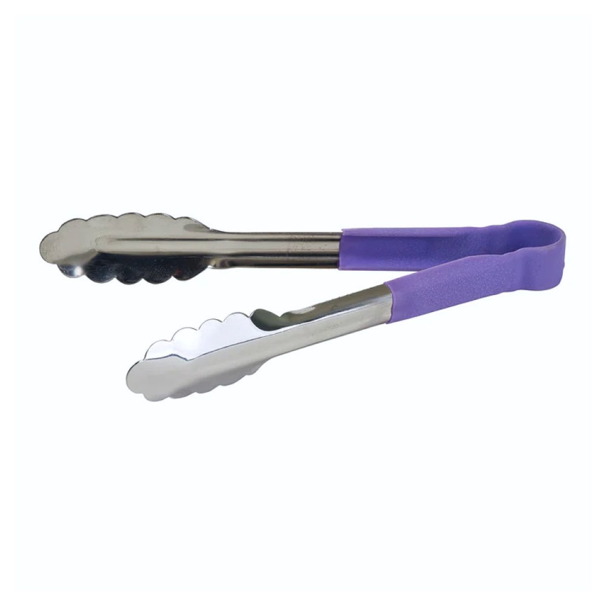 Winco UTPH-9P 9" Heat Resistant, Allergen-Free Utility Tongs with Purple Polypropylene Handle