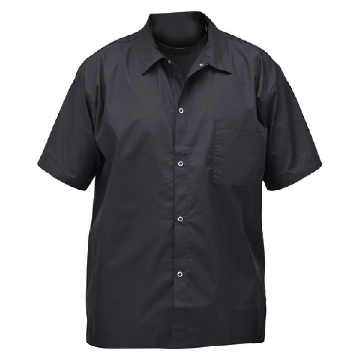 Winco UNF-1KL Cook's Shirt Short Sleeve Snap Buttons Large Black Poly-Cotton