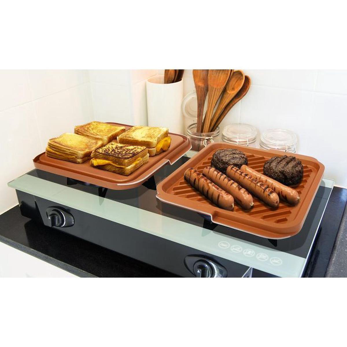 12 in x 11 in Aluminum Ti-Ceramic Non-Stick Square Reversible Double Grill