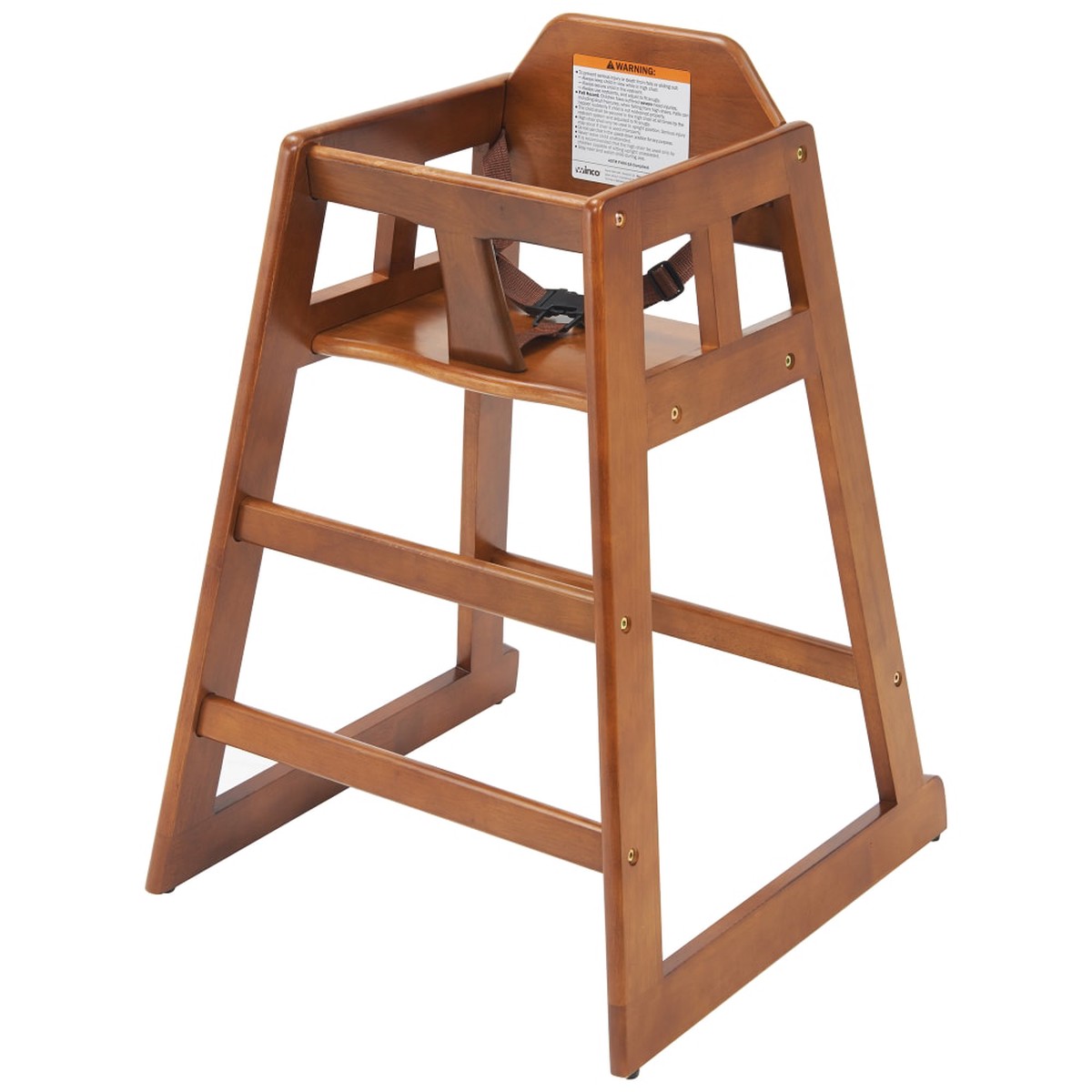 Winco CHH-104 20" Stackable Walnut High Chair with Waist Strap