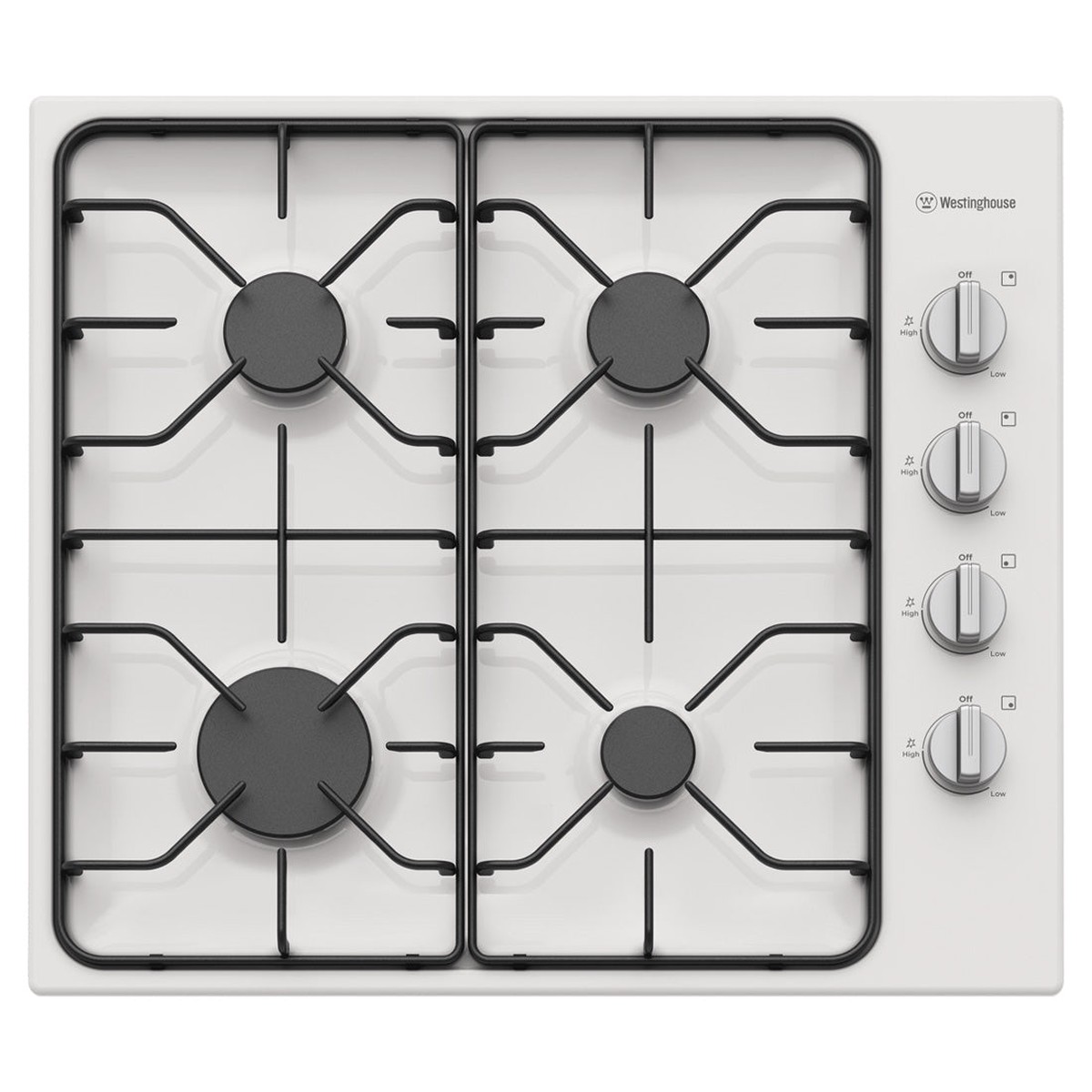 Westinghouse 60cm 4 White Enamel Burner Gas Cooktop