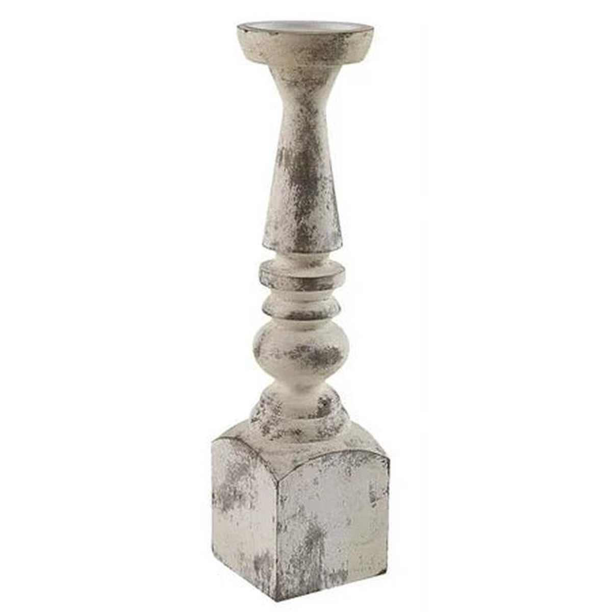 WOOD CANDLESTICK HOLDER WHT 18