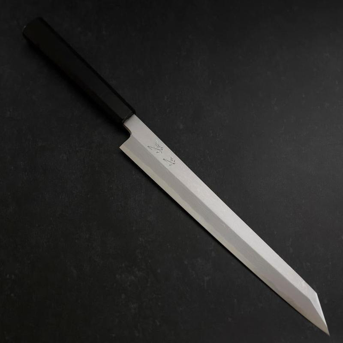 Yanagi Kiritsuke Blue Steel 1 Suminagashi Buffalo Ebony Handle With Sheath 270mm